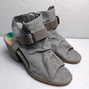 Blowfish Malibu Womens 8 Block Heels Sandals Peep Toe Gray Zip Buckle